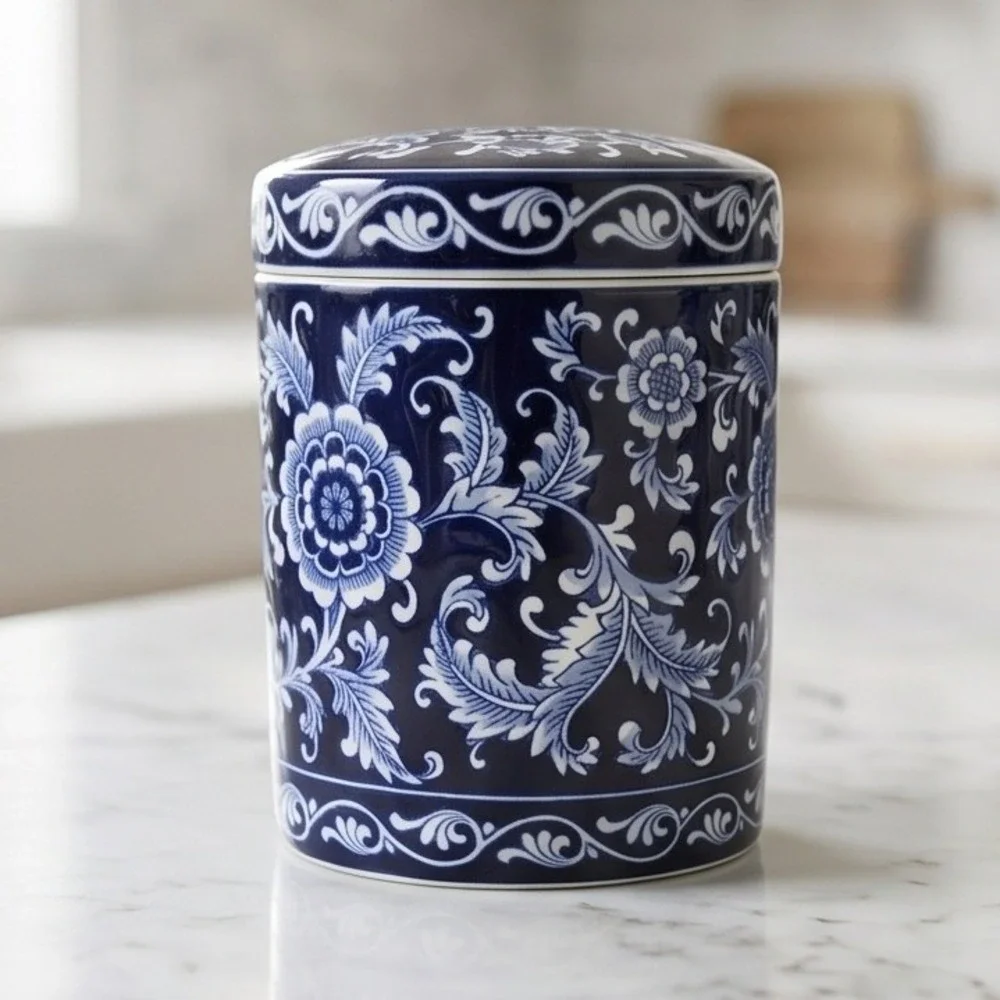 Pier 1 Mandarin Lidded Canister Jar 7.5